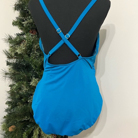 Time and Tru Blue One Piece Swimsuit with Scoop Neckline - Picture 2 of 6